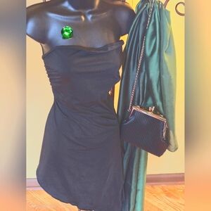 Asymmetrical Black Strapless Dress